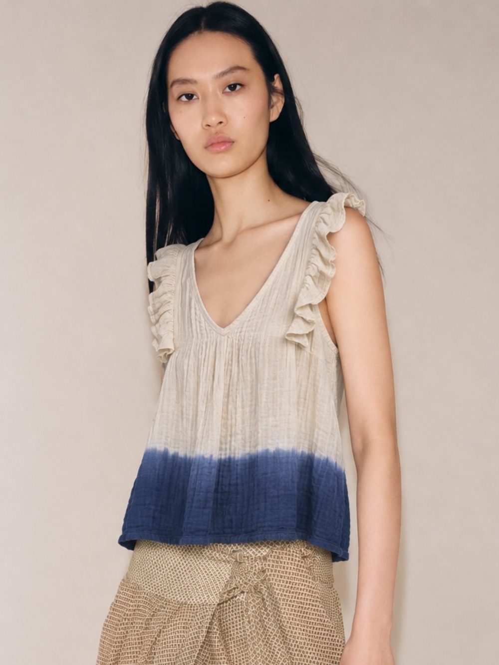 THML Gauzy 100% Cotton Ombre Flutter-Sleeve Tank Top Size M